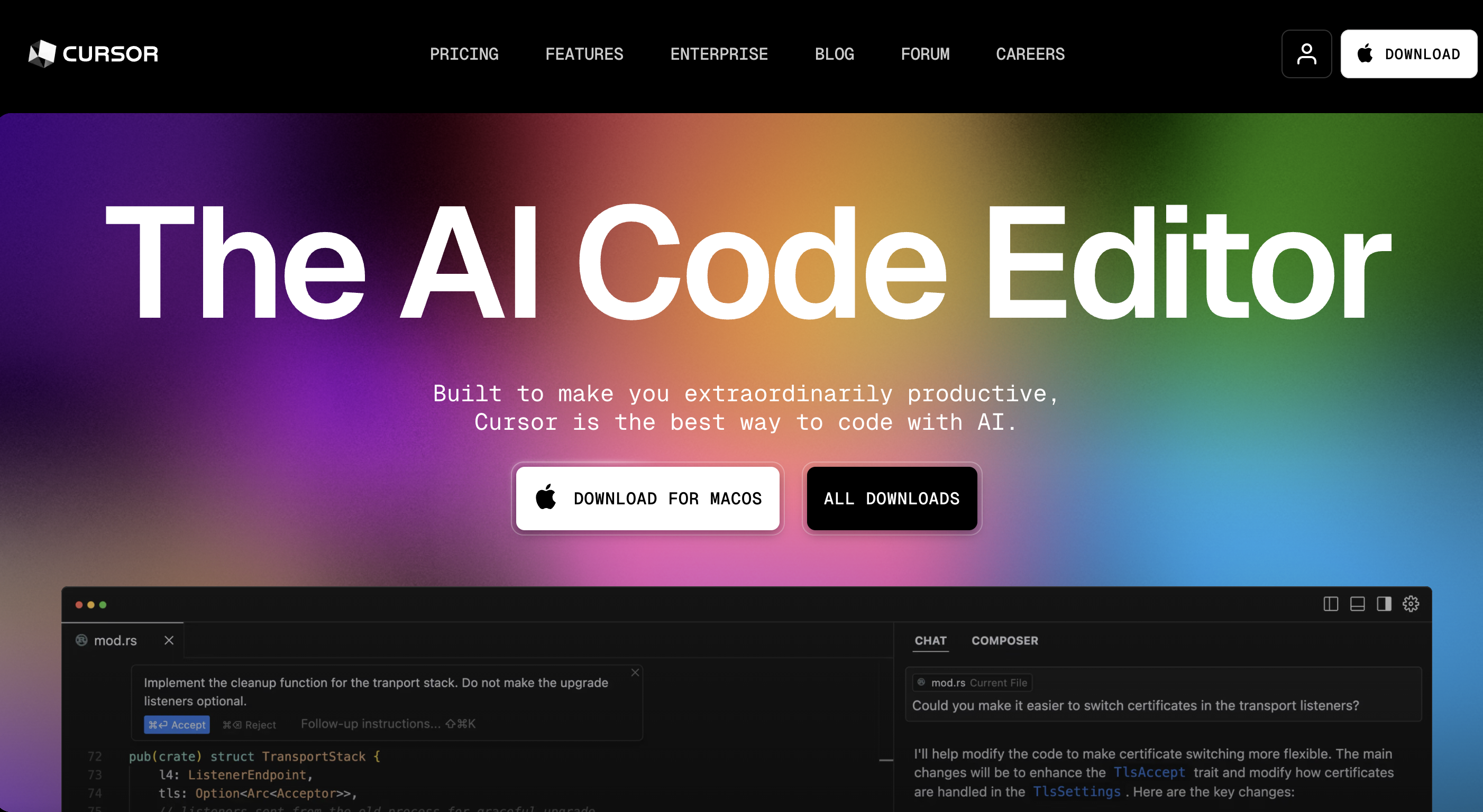 Cursor IDE Landing Page